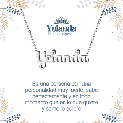 Collar con Nombre en Acero Inoxidable, Color Plateado, Incluye Tarjeta con el Significado de 60 Nombres + Caja de Regalo  y Pulsera 7 Nudos de Regalo