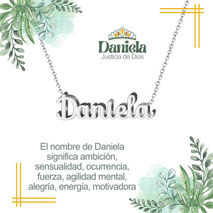 Collar con Nombre en Acero Inoxidable, Color Plateado, Incluye Tarjeta con el Significado de 60 Nombres + Caja de Regalo  y Pulsera 7 Nudos de Regalo