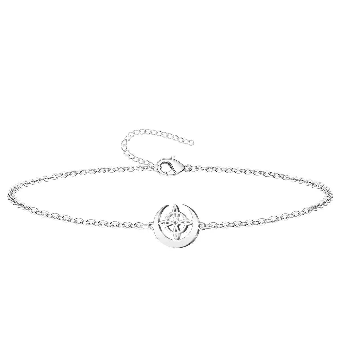 Pulsera Nudo de Bruja con Luna Invertida Acero Plateado