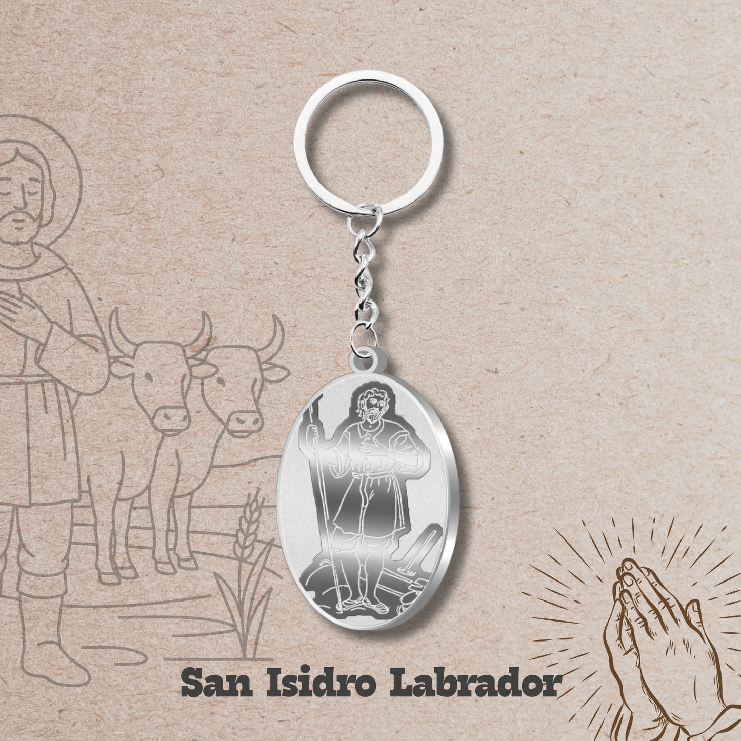 Llavero san isidro labrador Acero Inoxidable