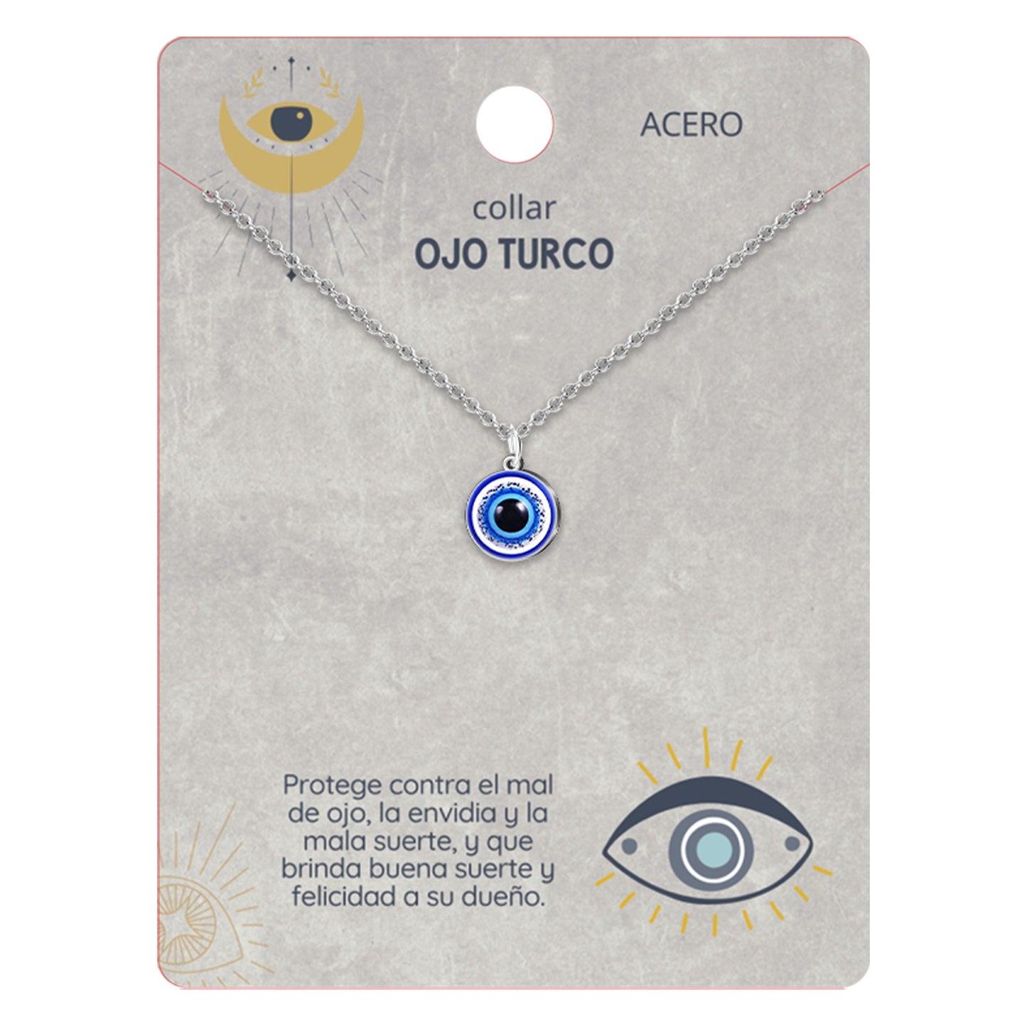 Collar Ojo Turco Acero Inoxidable | Amuleto contra el mal de ojo y energías negativas + Regalo Pulsera 7 Nudos