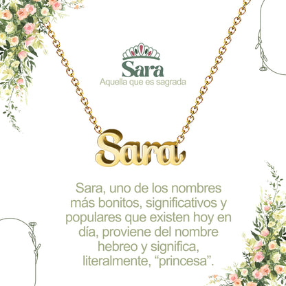 Collar con Nombre en Acero Inoxidable, Color Dorado, Incluye Tarjeta con el Significado de 60 Nombres + Caja de Regalo  y Pulsera 7 Nudos de Regalo