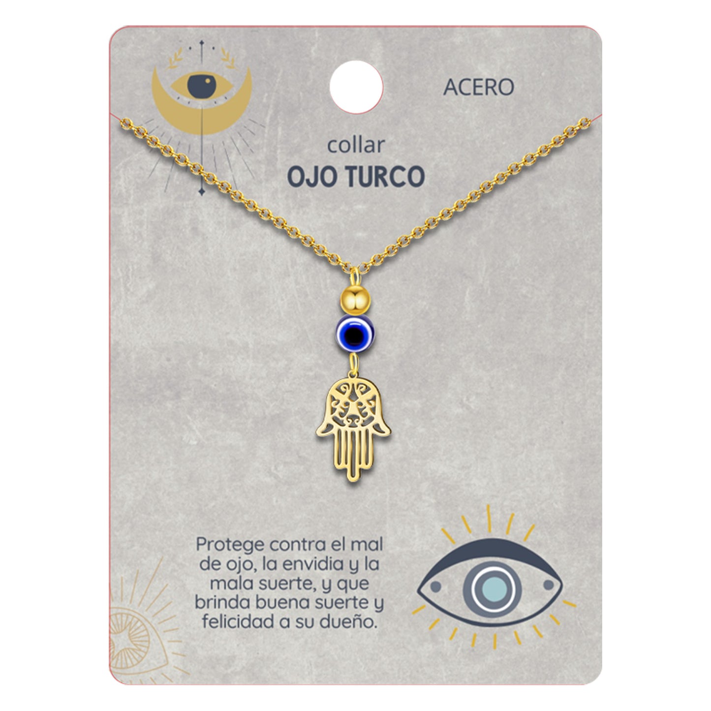 Collar Ojo Turco Acero Inoxidable | Amuleto contra el mal de ojo y energías negativas + Regalo Pulsera 7 Nudos