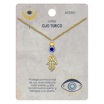 Collar Ojo Turco Acero Inoxidable | Amuleto contra el mal de ojo y energías negativas + Regalo Pulsera 7 Nudos
