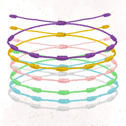 ✨ 6 Pulseras 7 Nudos Hecha a Mano 🌈 Varios Colores con Significado Especial 💫 Incluye Tarjeta Diseñada 🎁 Amuleto de Protección y Suerte 🍀