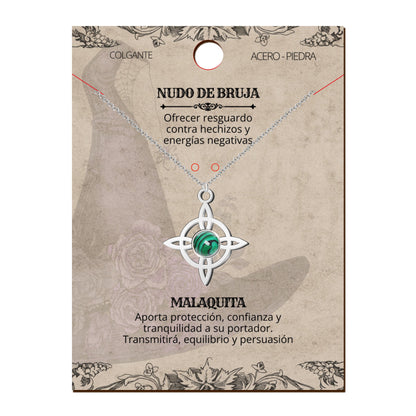 Colgante Nudo Bruja en Acero Inoxidable con Piedra Natural 💎 Amuleto contra el Mal de Ojo 🧿 Collar de Suerte para Mujer y Hombre + Pulsera 7 Nudos de Regalo 🎁 con Tarjeta Diseñada | Regalo de Cumpleaños Perfecto