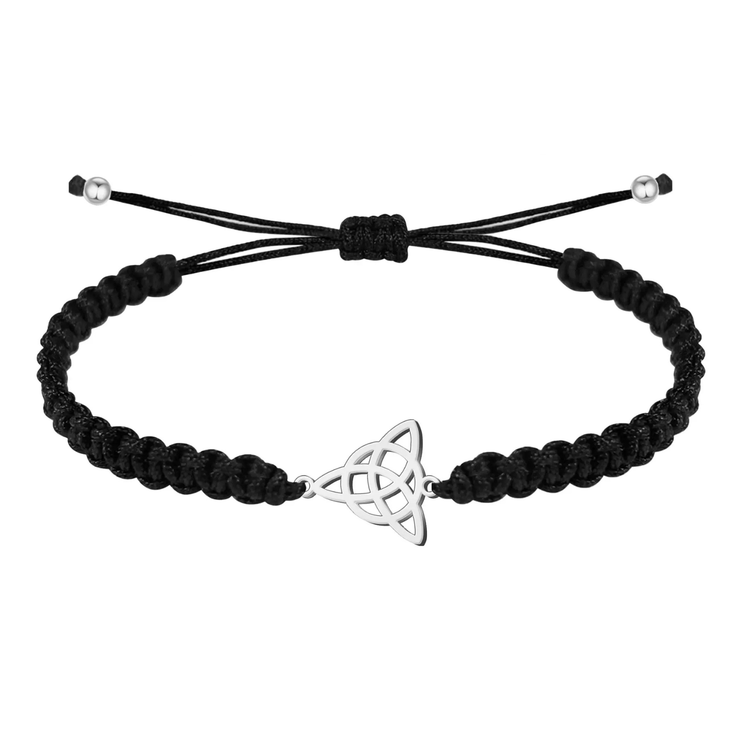 Pulsera Hilo Negro con Nudo de la Trinidad Acero Plateado