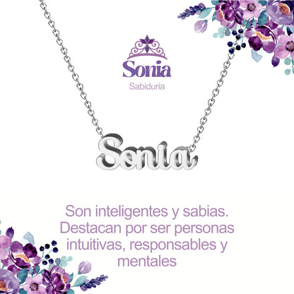 Collar con Nombre en Acero Inoxidable, Color Plateado, Incluye Tarjeta con el Significado de 60 Nombres + Caja de Regalo  y Pulsera 7 Nudos de Regalo