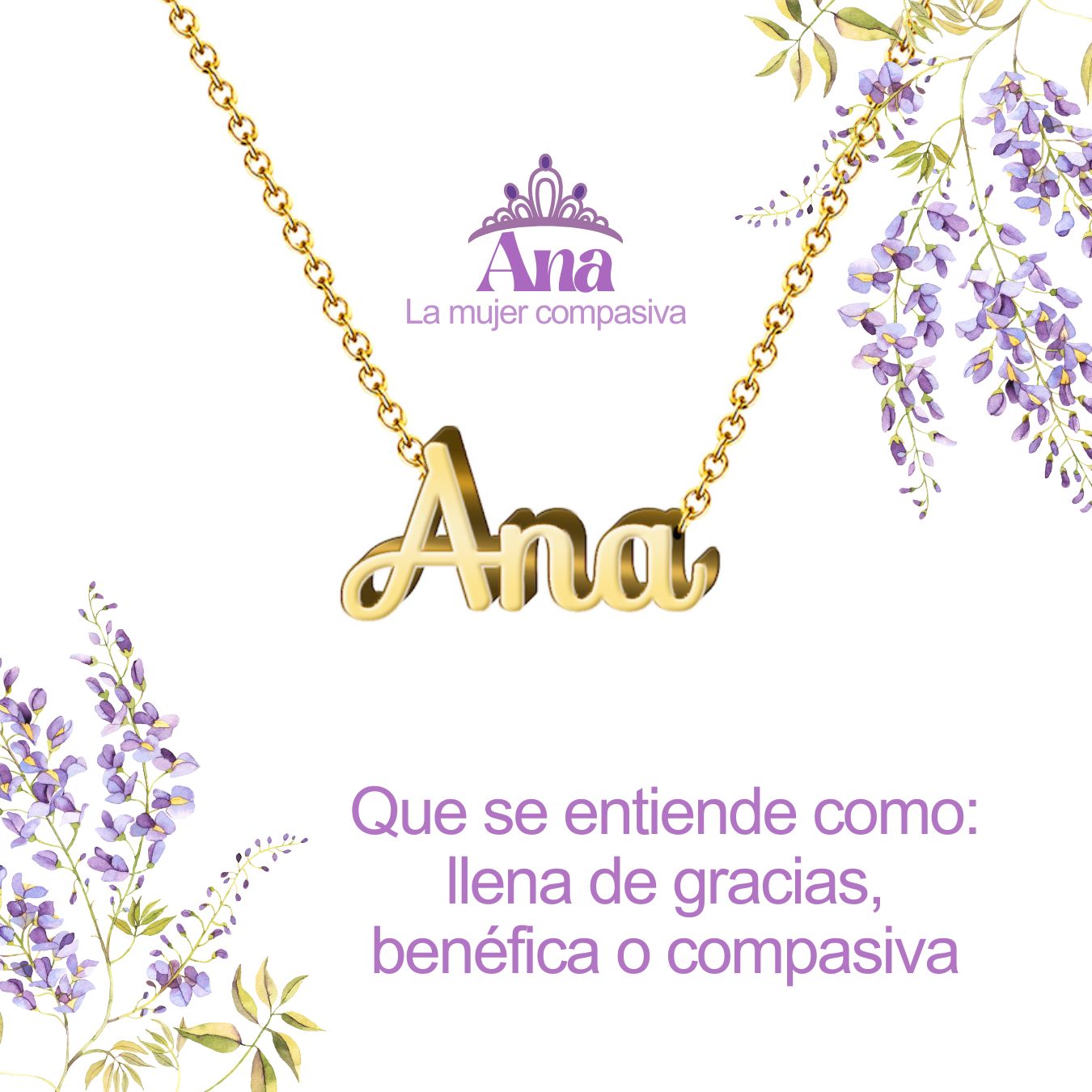 Collar con Nombre en Acero Inoxidable, Color Dorado, Incluye Tarjeta con el Significado de 60 Nombres + Caja de Regalo  y Pulsera 7 Nudos de Regalo