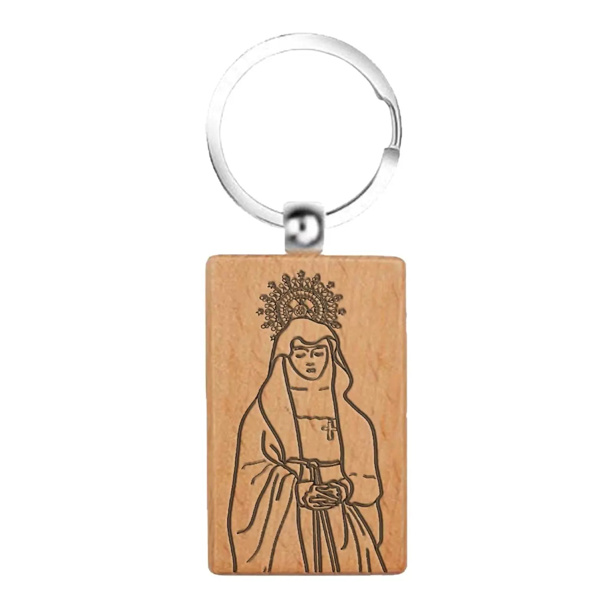 Llavero de madera rectangular grabado virgen de la soledad regalo cofrade semana santa y devotos