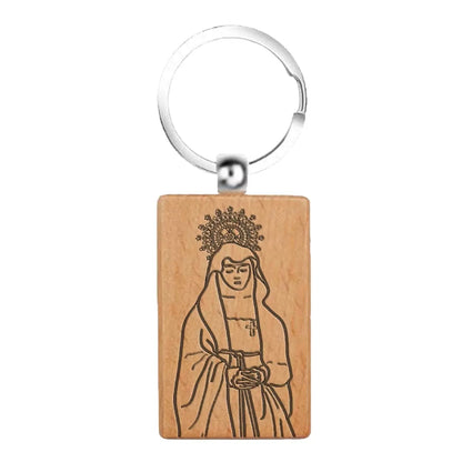 Llavero de madera rectangular grabado virgen de la soledad regalo cofrade semana santa y devotos