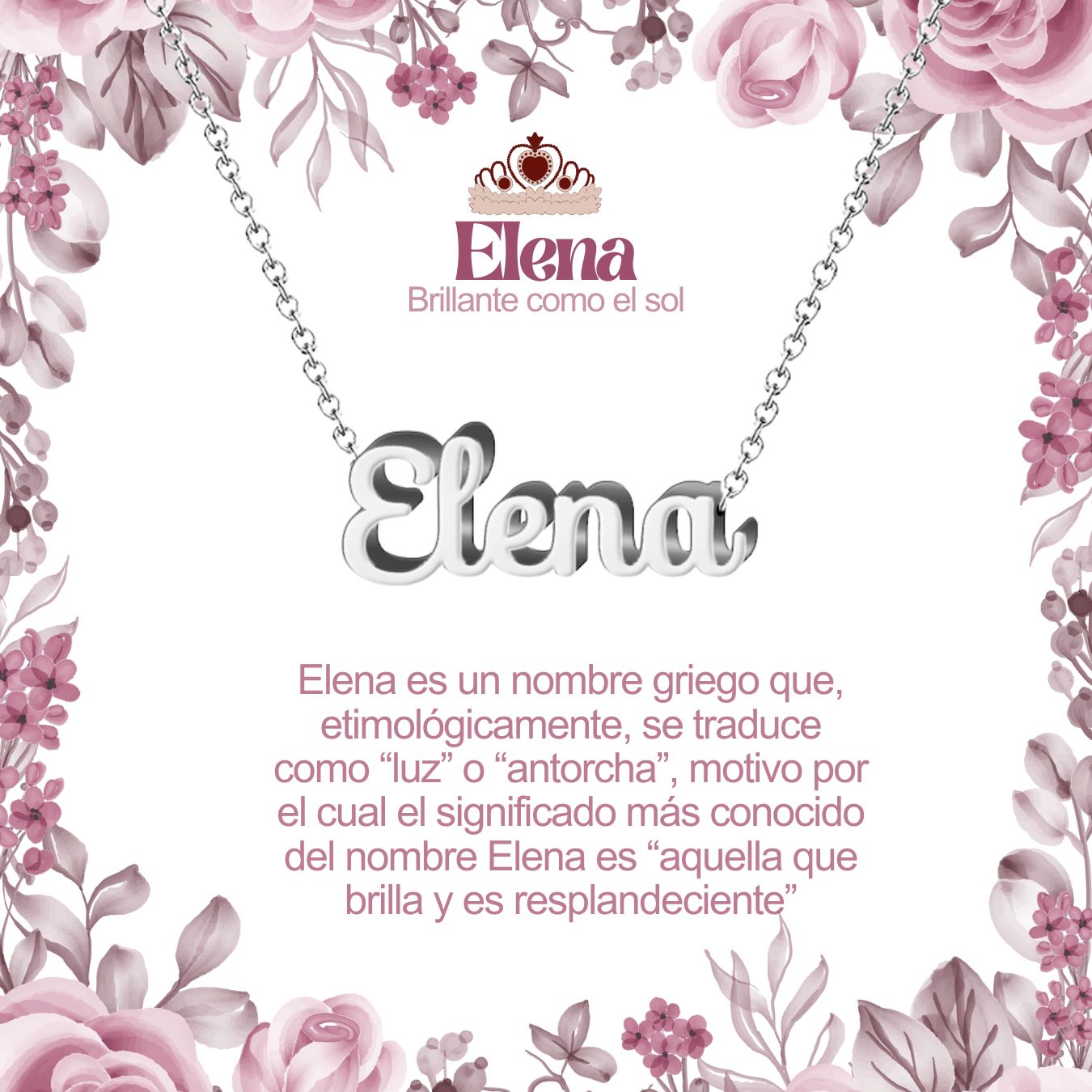 Collar con Nombre en Acero Inoxidable, Color Plateado, Incluye Tarjeta con el Significado de 60 Nombres + Caja de Regalo  y Pulsera 7 Nudos de Regalo