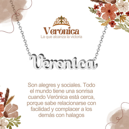Collar con Nombre en Acero Inoxidable, Color Plateado, Incluye Tarjeta con el Significado de 60 Nombres + Caja de Regalo  y Pulsera 7 Nudos de Regalo