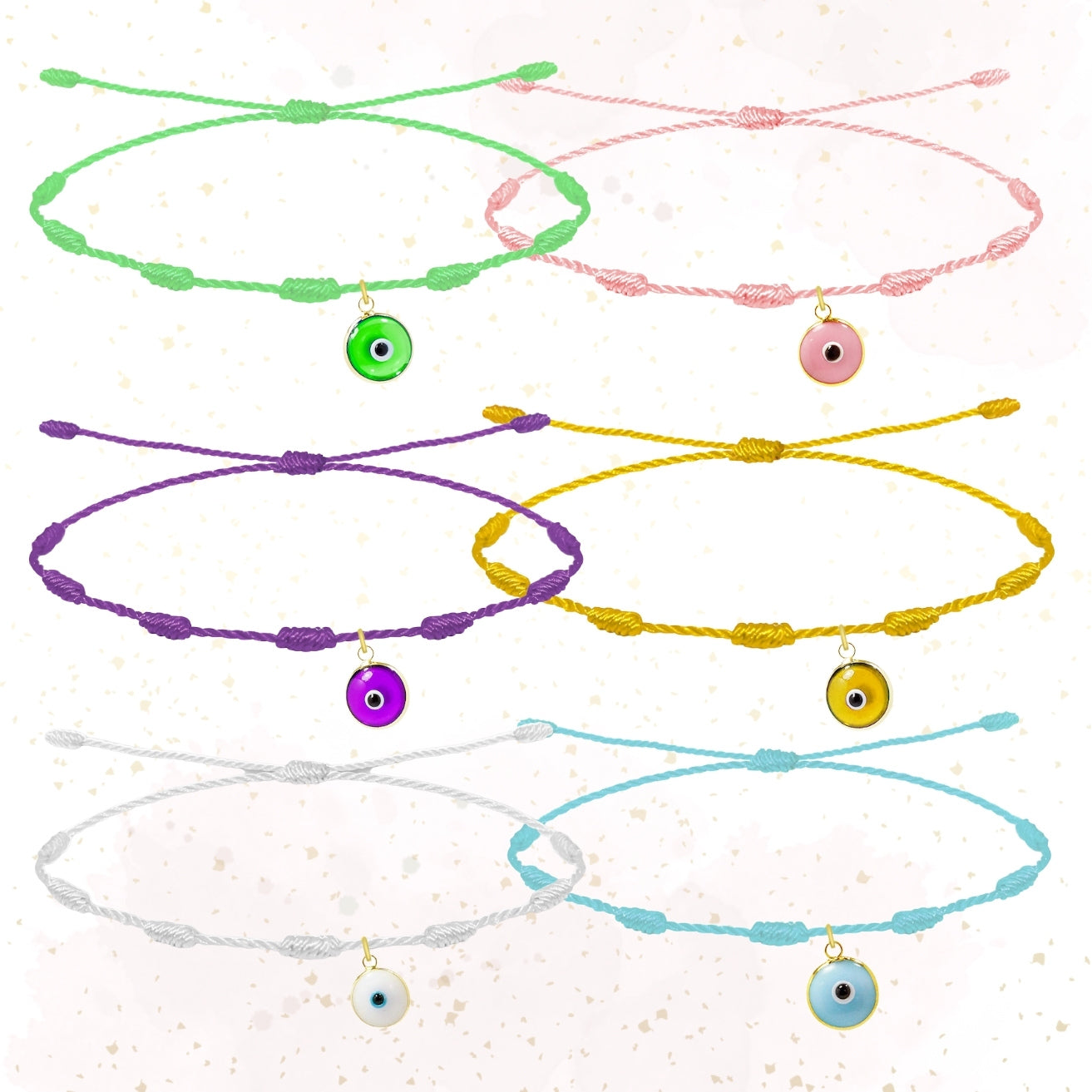 ✨6 Pulseras 7 Nudos con Ojo de Turco 🧿 Hecha a Mano 🌈 Varios Colores con Significado Especial 💫 Incluye Tarjeta Diseñada 🎁 Amuleto de Protección y Suerte 🍀