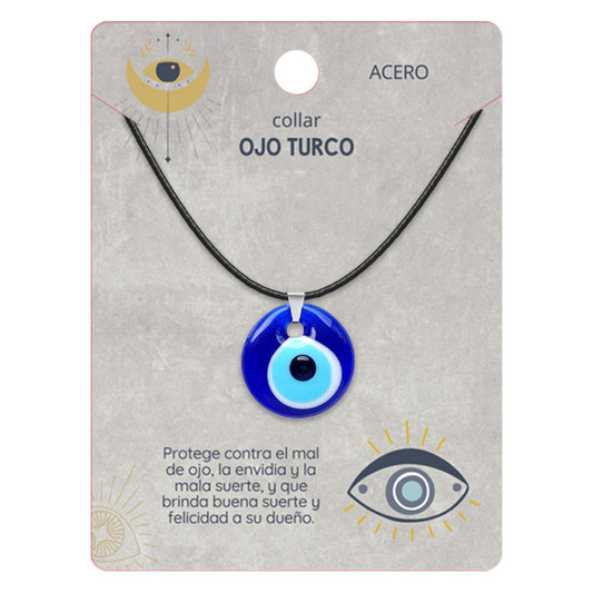Collar Ojo Turco Acero Inoxidable | Amuleto contra el mal de ojo y energías negativas + Regalo Pulsera 7 Nudos