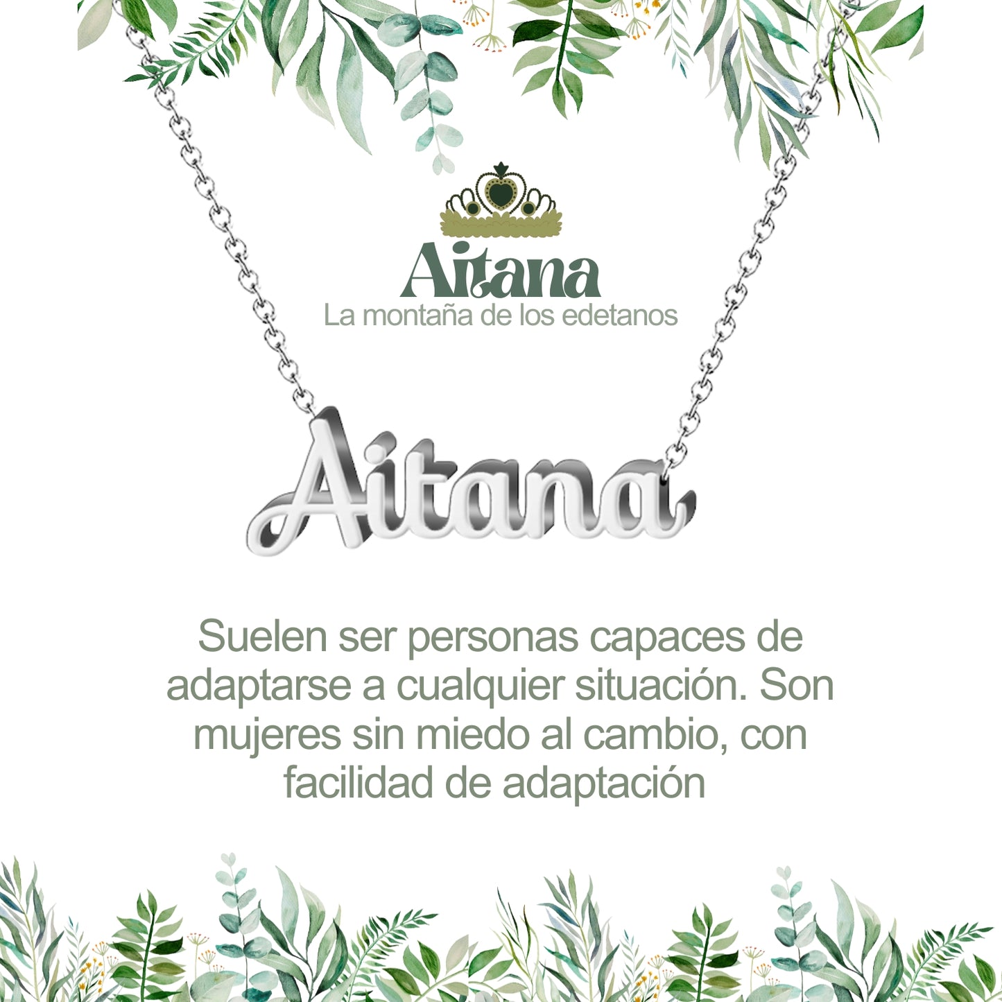 Collar con Nombre en Acero Inoxidable, Color Plateado, Incluye Tarjeta con el Significado de 60 Nombres + Caja de Regalo  y Pulsera 7 Nudos de Regalo
