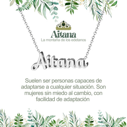 Collar con Nombre en Acero Inoxidable, Color Plateado, Incluye Tarjeta con el Significado de 60 Nombres + Caja de Regalo  y Pulsera 7 Nudos de Regalo