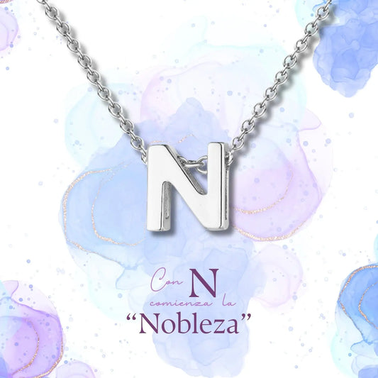 Collar con colgante de inicial letra N de acero inoxidable de alta calidad presentado en su caja de regalo, diseño elegante y personalizado.