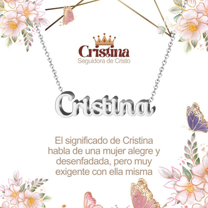 Collar con Nombre en Acero Inoxidable, Color Plateado, Incluye Tarjeta con el Significado de 60 Nombres + Caja de Regalo  y Pulsera 7 Nudos de Regalo