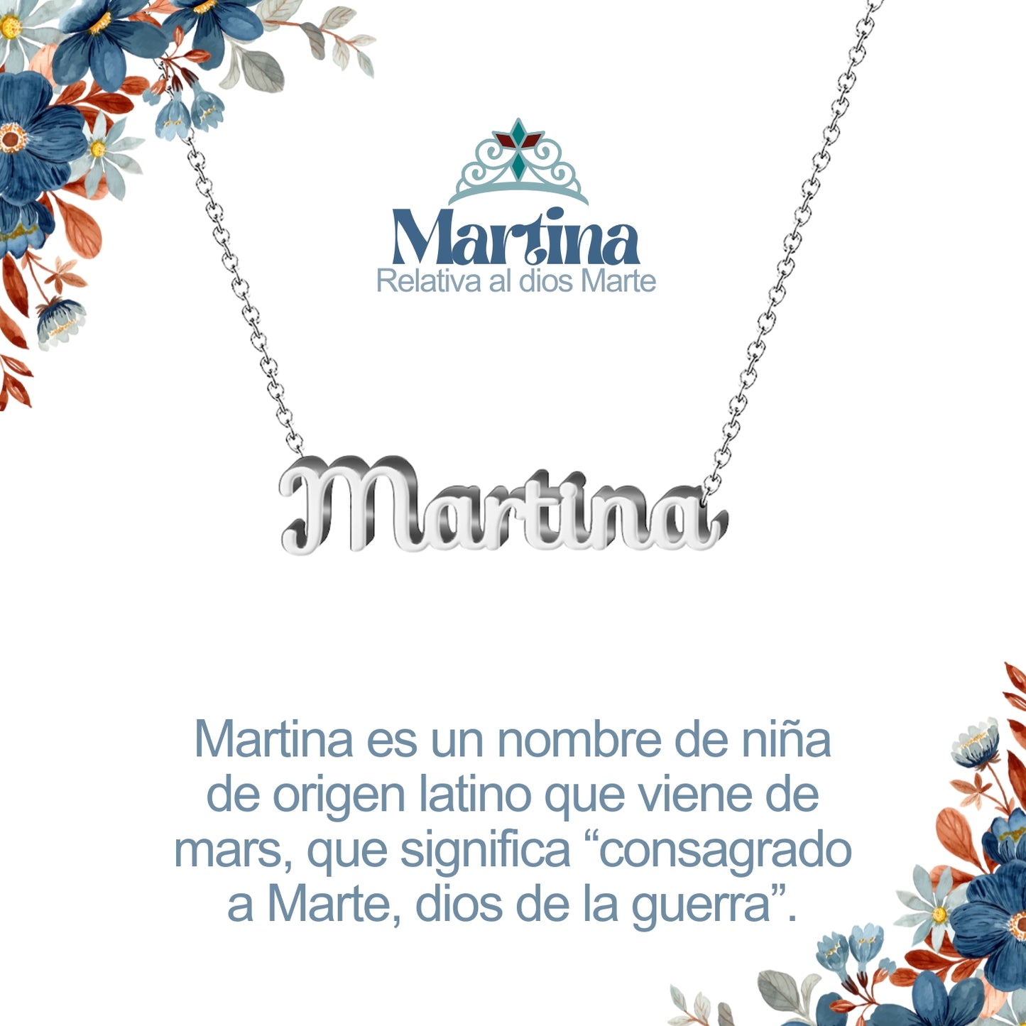 Collar con Nombre en Acero Inoxidable, Color Plateado, Incluye Tarjeta con el Significado de 60 Nombres + Caja de Regalo  y Pulsera 7 Nudos de Regalo