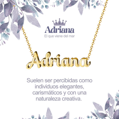 Collar con Nombre en Acero Inoxidable, Color Dorado, Incluye Tarjeta con el Significado de 60 Nombres + Caja de Regalo  y Pulsera 7 Nudos de Regalo