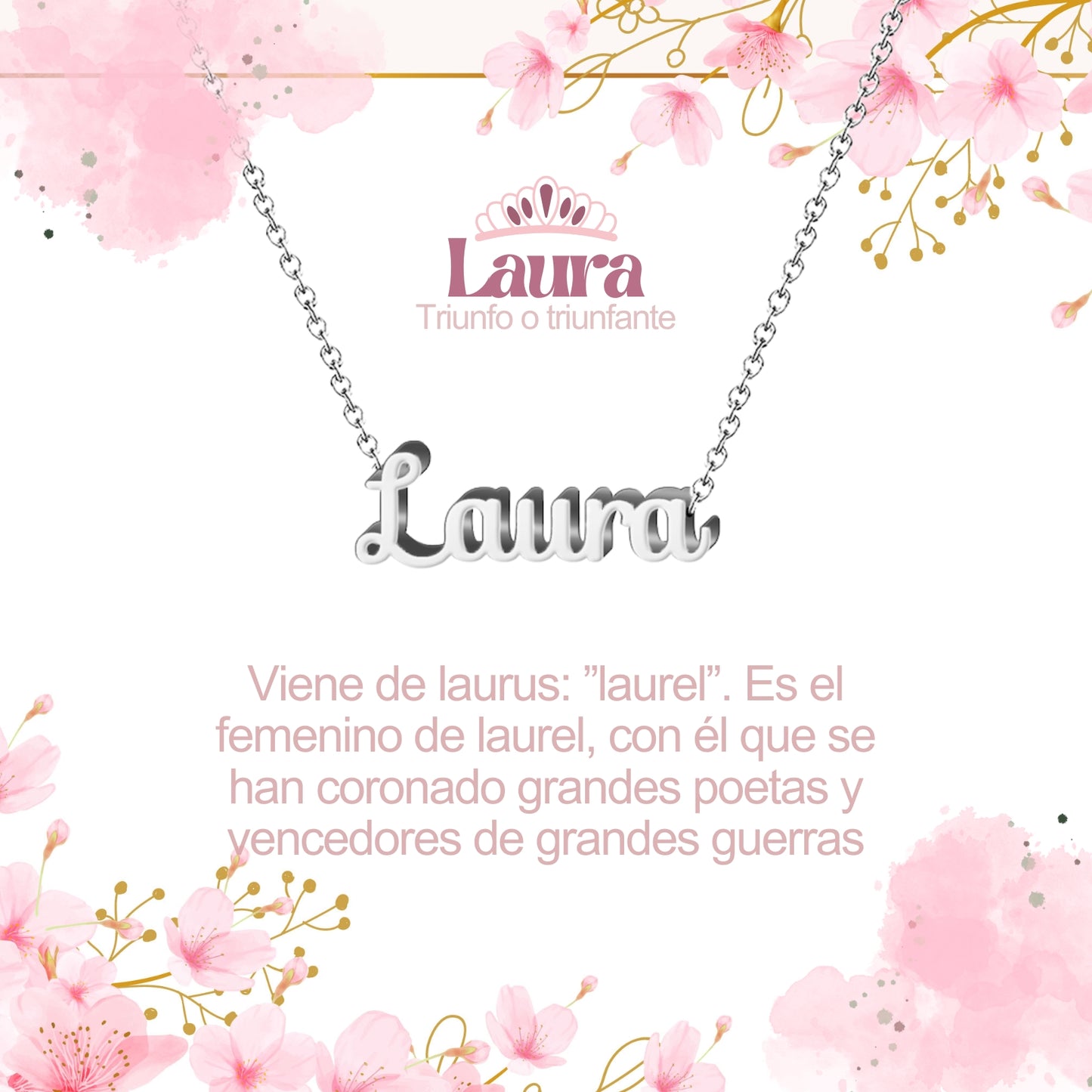 Collar con Nombre en Acero Inoxidable, Color Plateado, Incluye Tarjeta con el Significado de 60 Nombres + Caja de Regalo  y Pulsera 7 Nudos de Regalo