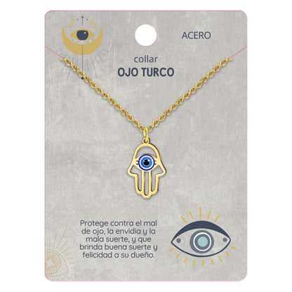 Collar Ojo Turco Acero Inoxidable | Amuleto contra el mal de ojo y energías negativas + Regalo Pulsera 7 Nudos