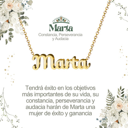 Collar con Nombre en Acero Inoxidable, Color Dorado, Incluye Tarjeta con el Significado de 60 Nombres + Caja de Regalo  y Pulsera 7 Nudos de Regalo