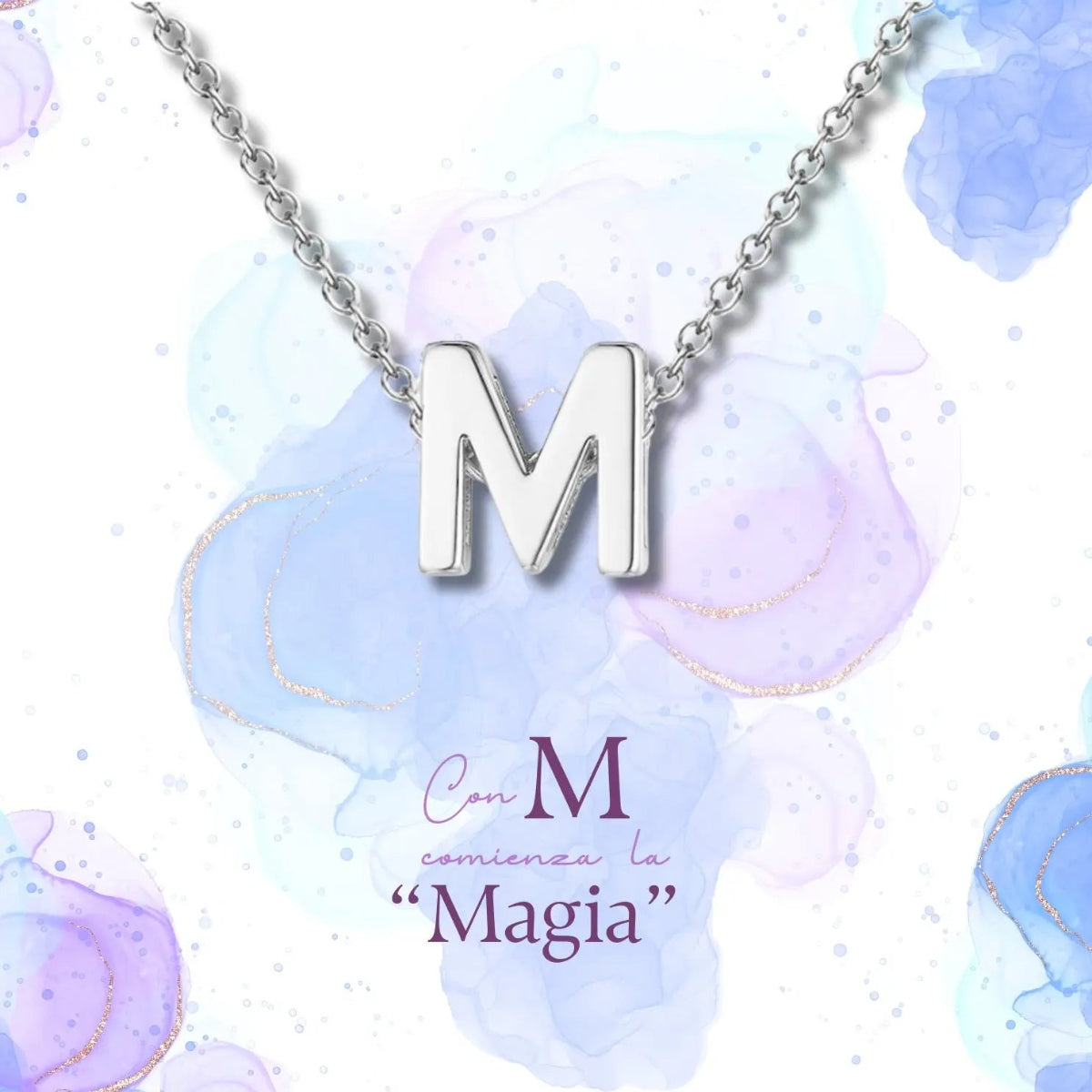 Collar con colgante de inicial letra M de acero inoxidable de alta calidad presentado en su caja de regalo, perfecto para joyería con nombre.