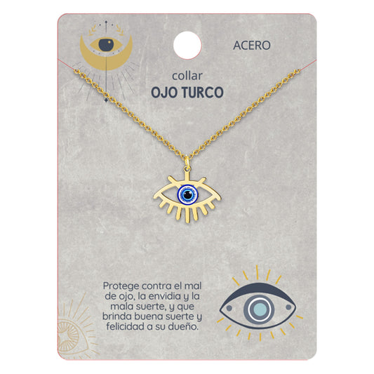 Collar Ojo Turco Acero Inoxidable | Amuleto contra el mal de ojo y energías negativas + Regalo Pulsera 7 Nudos