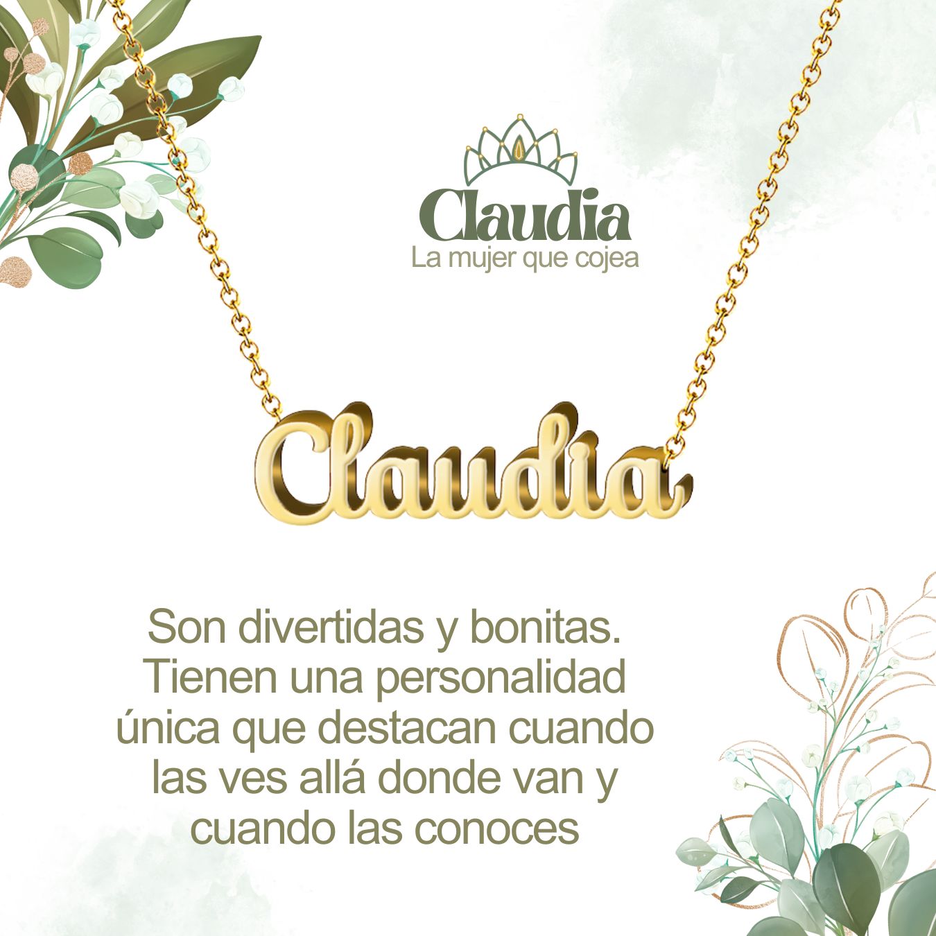Collar con Nombre en Acero Inoxidable, Color Dorado, Incluye Tarjeta con el Significado de 60 Nombres + Caja de Regalo  y Pulsera 7 Nudos de Regalo