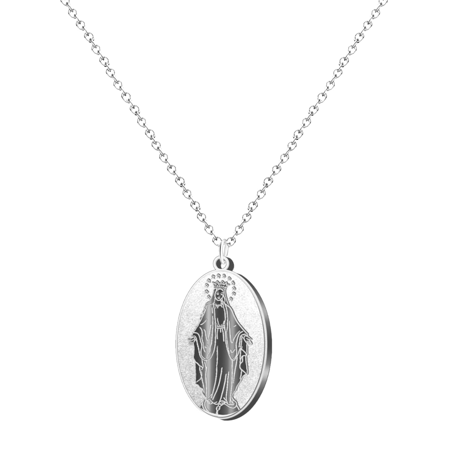Collar Medalla Milagrosa en Acero Inoxidable Plateado