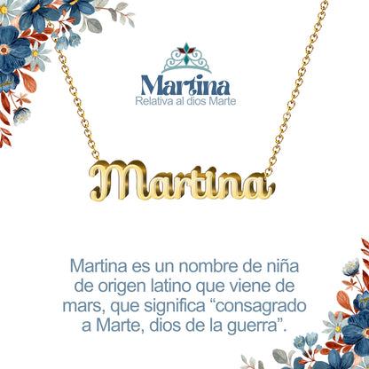 Collar con Nombre en Acero Inoxidable, Color Dorado, Incluye Tarjeta con el Significado de 60 Nombres + Caja de Regalo  y Pulsera 7 Nudos de Regalo