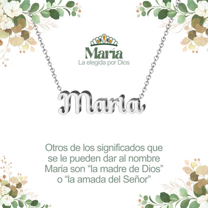 Collar con Nombre en Acero Inoxidable, Color Plateado, Incluye Tarjeta con el Significado de 60 Nombres + Caja de Regalo  y Pulsera 7 Nudos de Regalo
