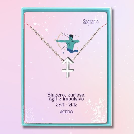 ✨Collar Zodíaco en acero inoxidable + Tarjeta con significado 💌 ¡Incluye pulsera 7 nudos y caja de regalo! 🎁✨