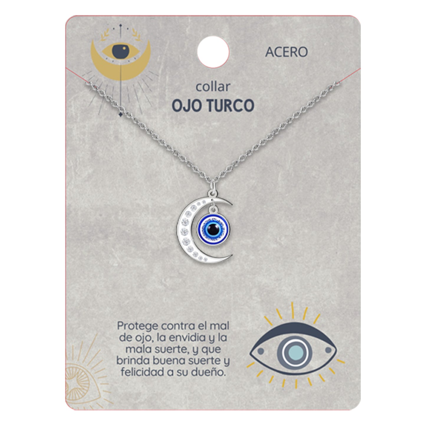 Collar Ojo Turco Acero Inoxidable | Amuleto contra el mal de ojo y energías negativas + Regalo Pulsera 7 Nudos