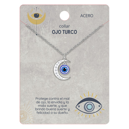 Collar Ojo Turco Acero Inoxidable | Amuleto contra el mal de ojo y energías negativas + Regalo Pulsera 7 Nudos