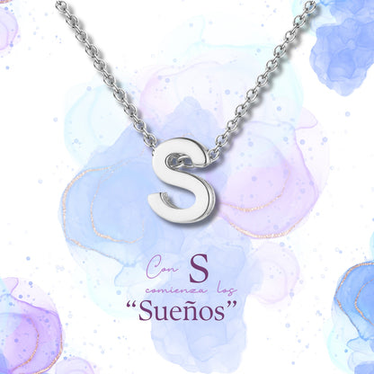 ✨Collar Letra Inicial en Acero Inoxidable para Mujer 💖 Con Tarjeta Diseñada y Significado del Nombre 📜 Incluye Caja de Regalo 🎁 ¡Y una Pulsera 7 Nudos de Regalo para la Suerte! 🍀
