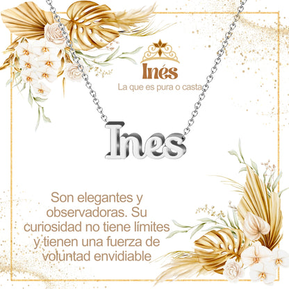 Collar con Nombre en Acero Inoxidable, Color Plateado, Incluye Tarjeta con el Significado de 60 Nombres + Caja de Regalo  y Pulsera 7 Nudos de Regalo