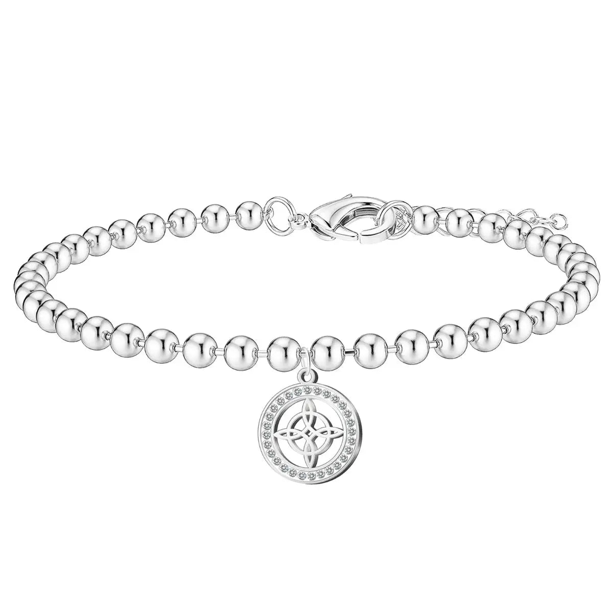 Pulsera Nudo de Bruja con Circonitas en Acero Plateado