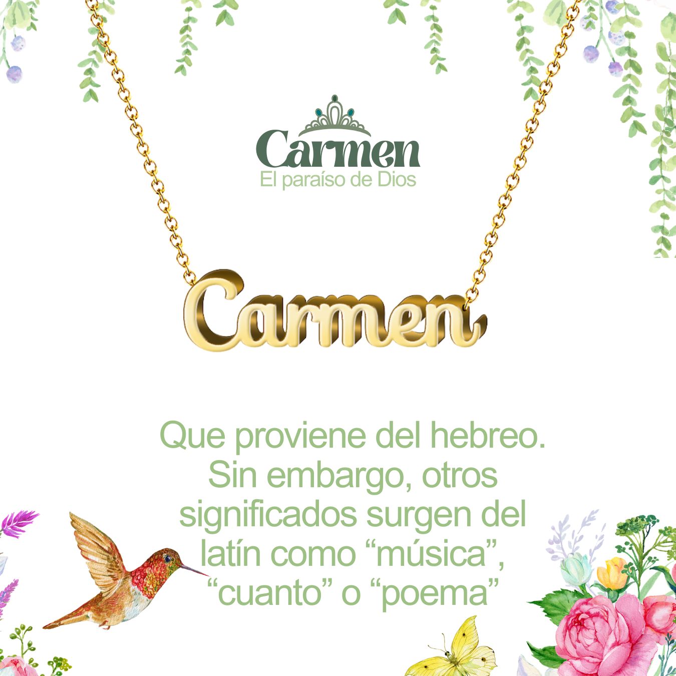 Collar con Nombre en Acero Inoxidable, Color Dorado, Incluye Tarjeta con el Significado de 60 Nombres + Caja de Regalo  y Pulsera 7 Nudos de Regalo