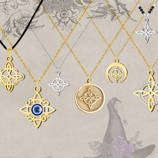 Colgante Nudo Bruja en Acero Inoxidable 💎 Amuleto contra el Mal de Ojo 🧿 Collar de Suerte para Mujer y Hombre + Pulsera 7 Nudos de Regalo 🎁 con Tarjeta Diseñada