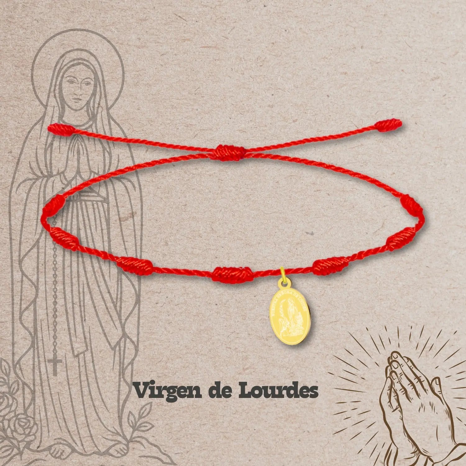 Pulsera 7 nudos con Virgen de Lourdes Acero Dorado - cotigo