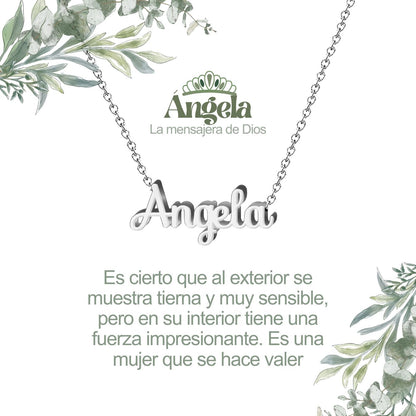 Collar con Nombre en Acero Inoxidable, Color Plateado, Incluye Tarjeta con el Significado de 60 Nombres + Caja de Regalo  y Pulsera 7 Nudos de Regalo