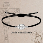 Pulsera Hilo Encerado con Jesús Crucificadocolor Plateado - cotigo