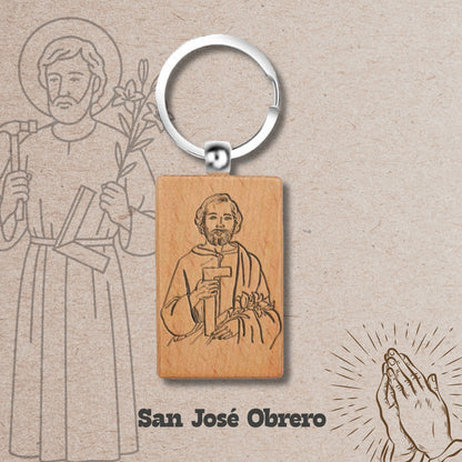 Llavero de Madera con SAN JOSE OBRERO