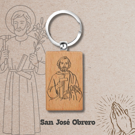 Llavero de Madera con SAN JOSE OBRERO