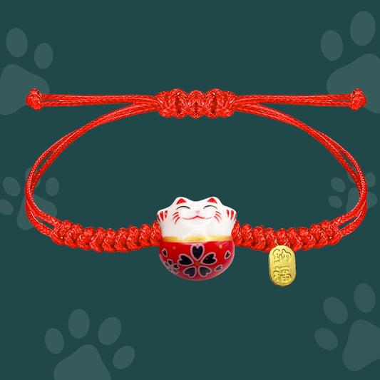 Pulsera Maneki-neko 🐱 |Pulsera Gato de la suerte| Amuleto de la suerte y protección | Hecha a mano con encanto oriental 💫