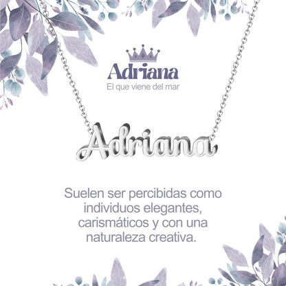 Collar con Nombre en Acero Inoxidable, Color Plateado, Incluye Tarjeta con el Significado de 60 Nombres + Caja de Regalo  y Pulsera 7 Nudos de Regalo