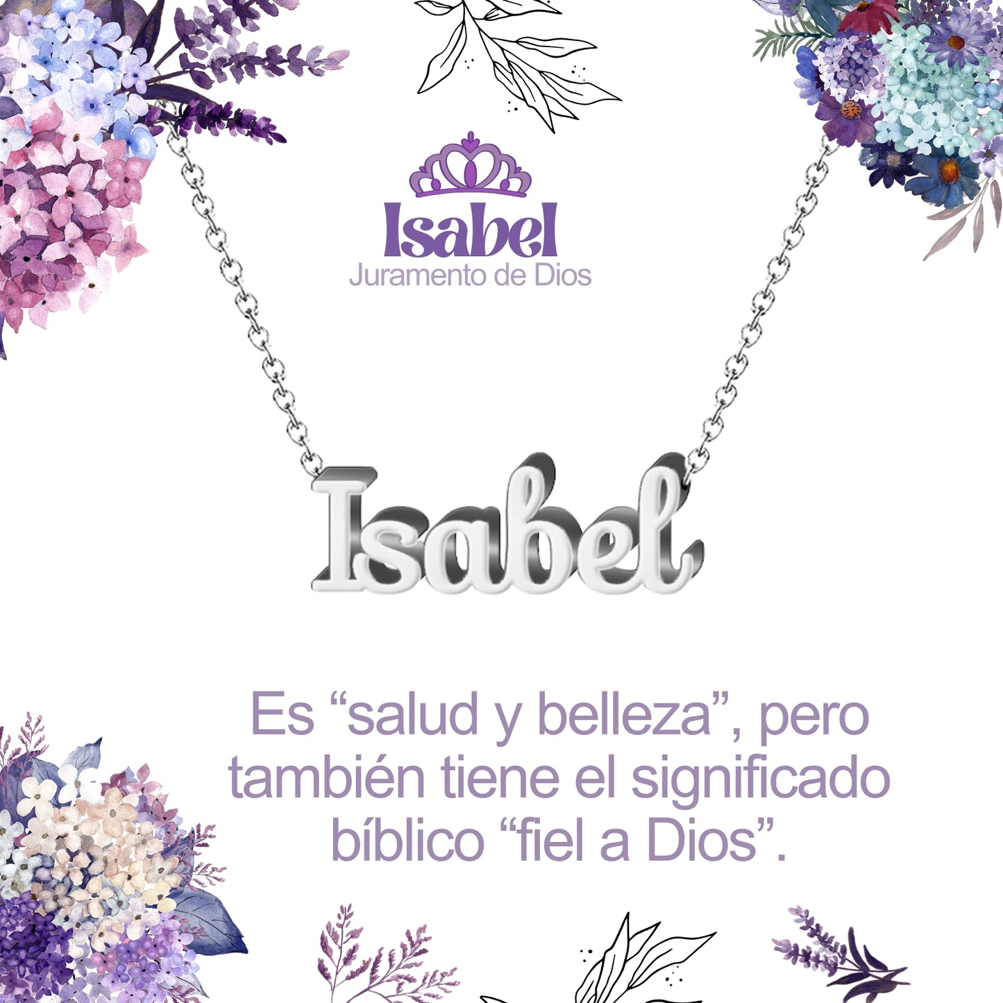 Collar con Nombre en Acero Inoxidable, Color Plateado, Incluye Tarjeta con el Significado de 60 Nombres + Caja de Regalo  y Pulsera 7 Nudos de Regalo
